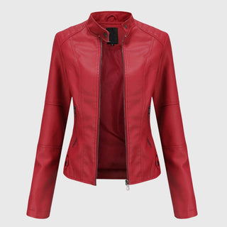 Mia | Women's Slim-Fit Faux Leather Moto Coat Stand-Collar Zip-Up Jacket