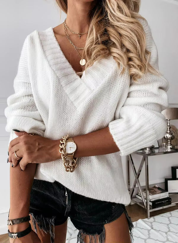 Soquel | Women's V-Neck Drop Shoulder Long Sleeve Ribbed Hem Sweater